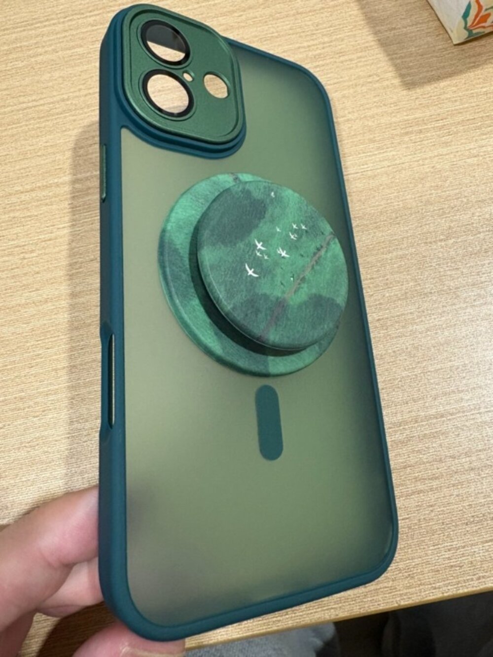 Dark Green Magnetic Frosted iPhone Case with PopSocket